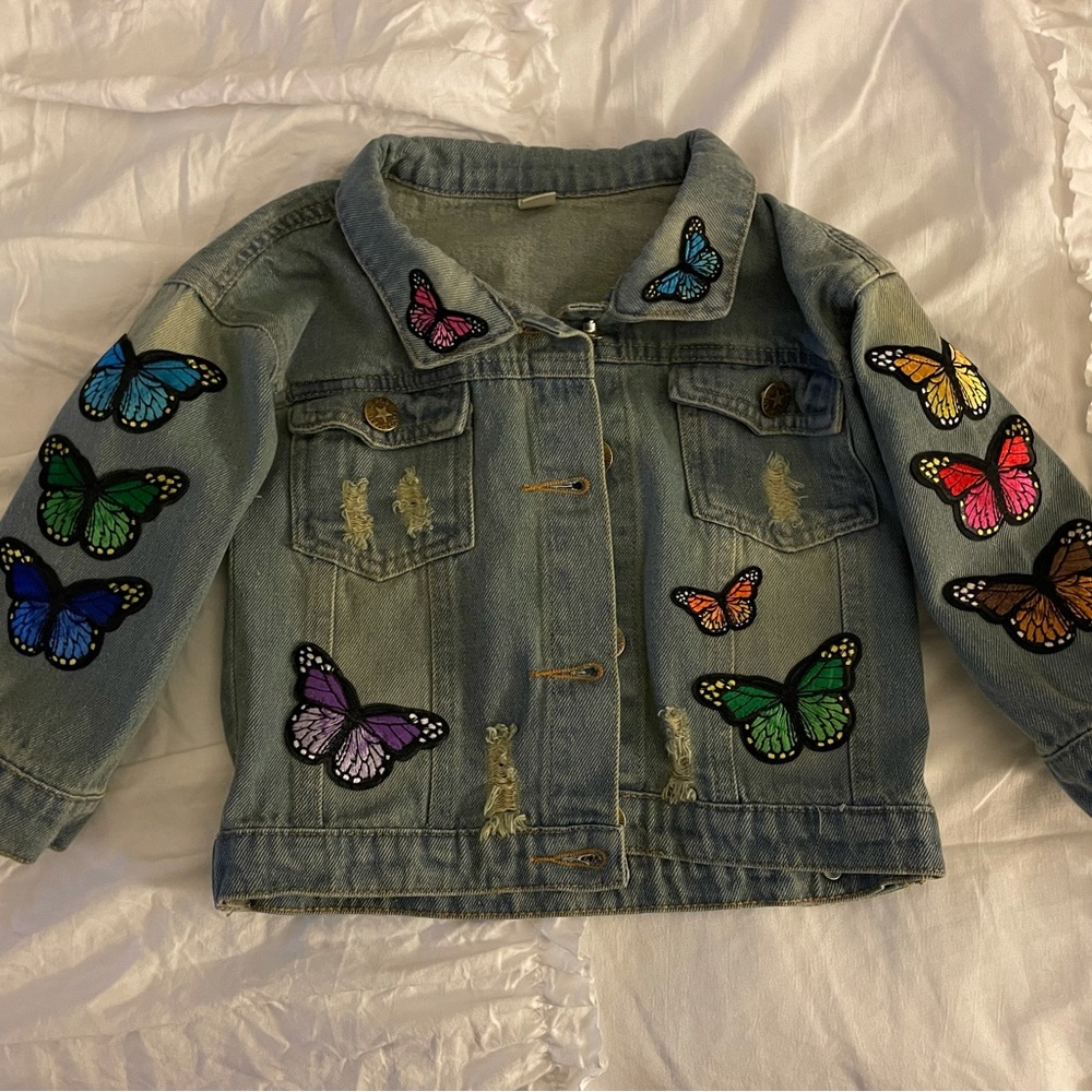 Baby, toddler little girls butterfly Jean jacket